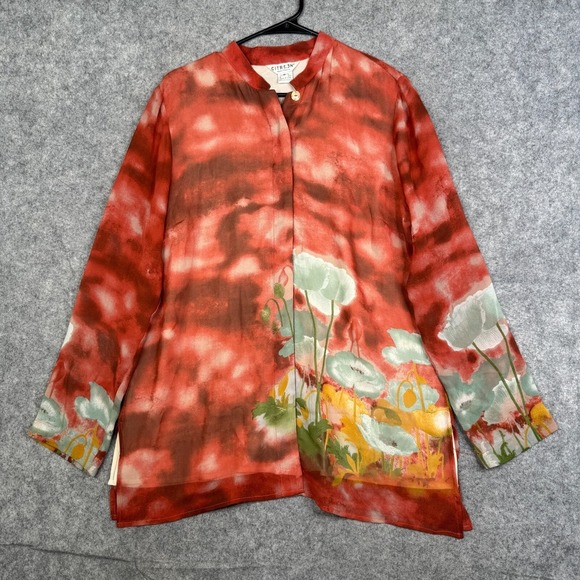 Citron Tops - Citron Santa Monica Tunic Top Kimono Shirt Button Up Floral Silk Womens M